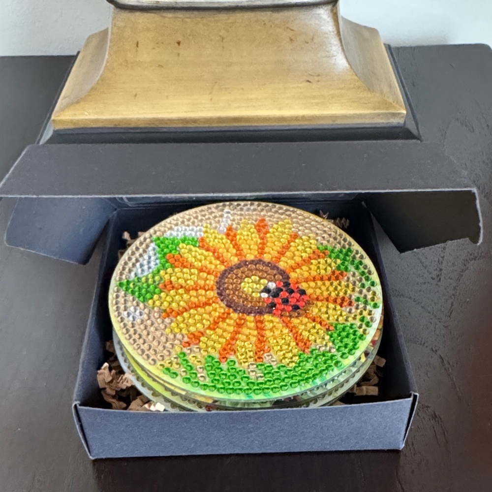 Gift-Ready Sunflower Coaster Set w/Holder – Spring & Hostess Gift – Set of 4 - Picture 5 of 6
